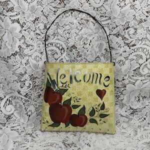 Rustic Metal Welcome Wall Pocket Apple Heart Farmhouse Decor